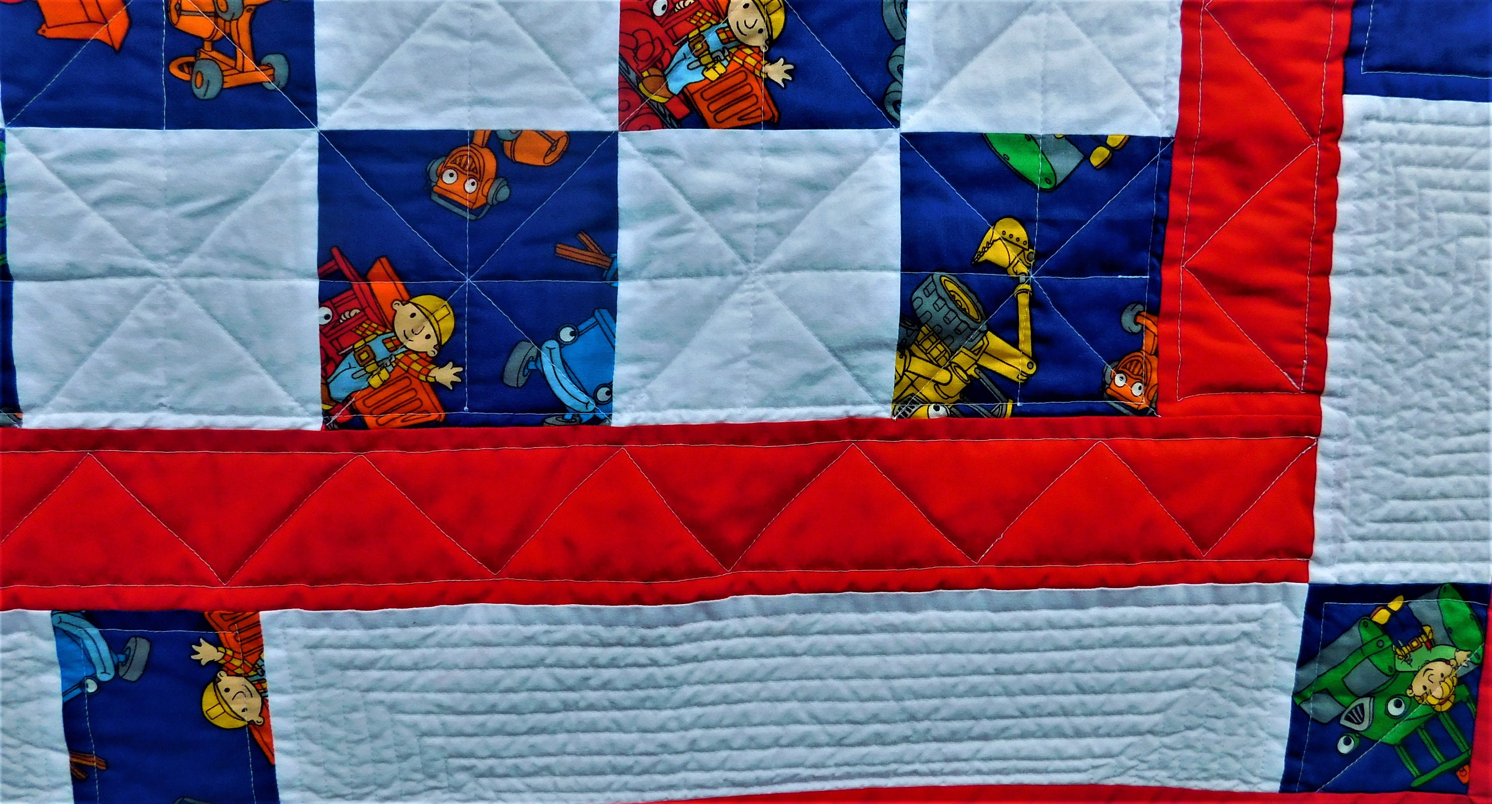 Bob the Builder Baby Quilt: Blue Red White Patchwork, 44