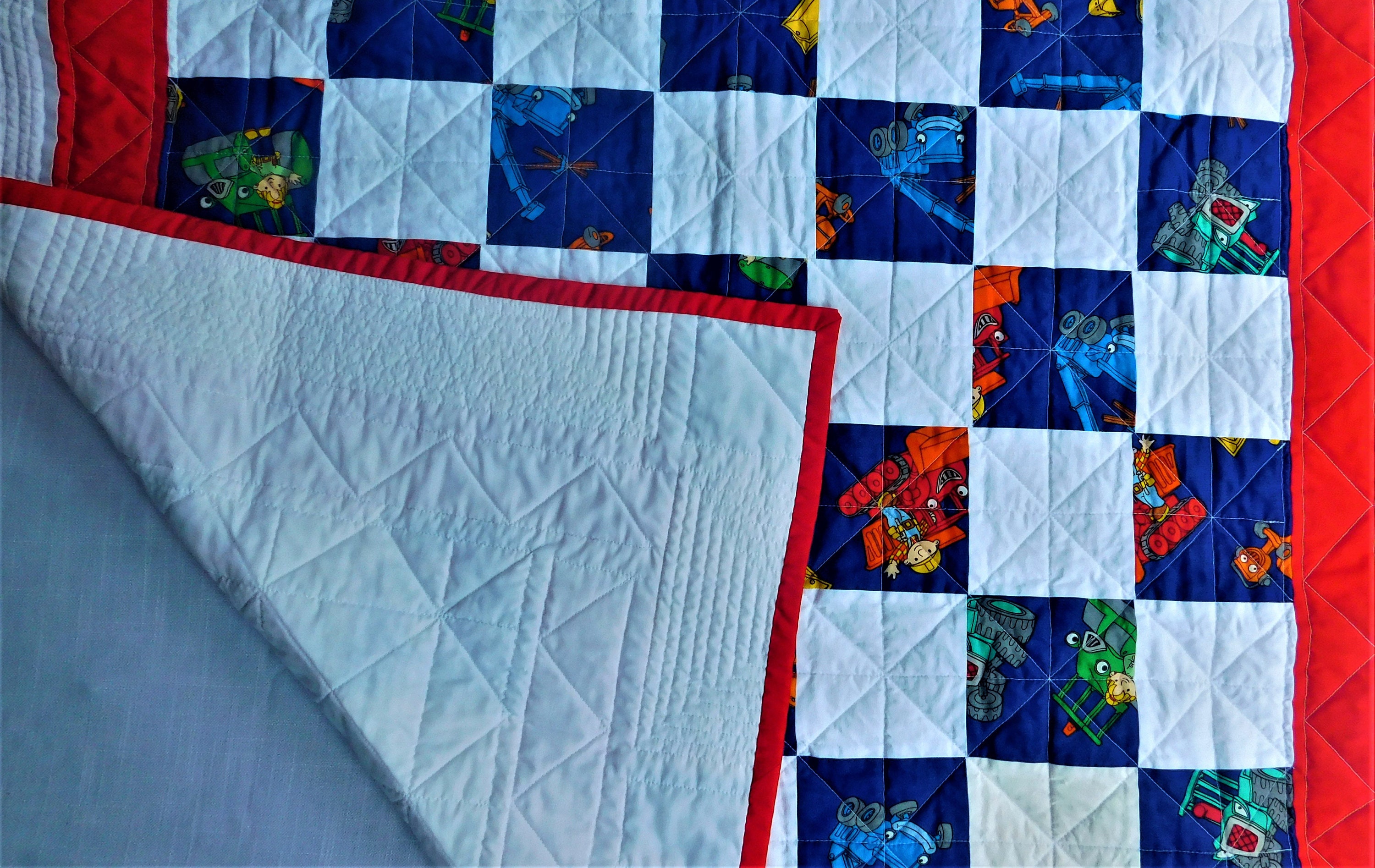 Bob the Builder Baby Quilt: Blue Red White Patchwork, 44