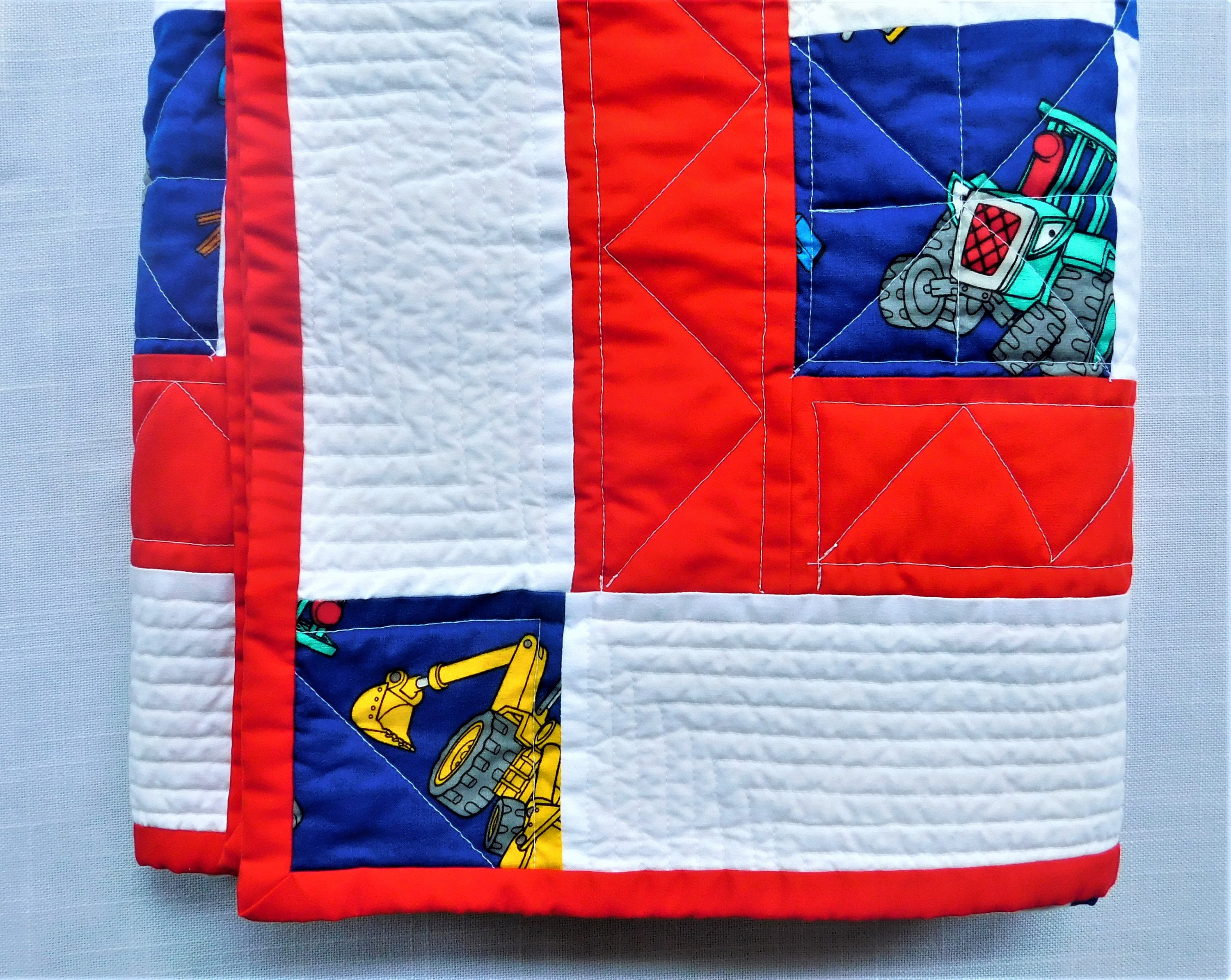 Bob the Builder Baby Quilt: Blue Red White Patchwork, 44