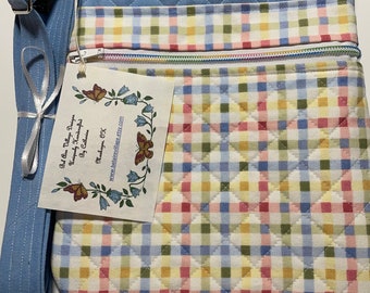 Bolsa transversal em tecido Batik tingido: carteira para celular em algodão acolchoado