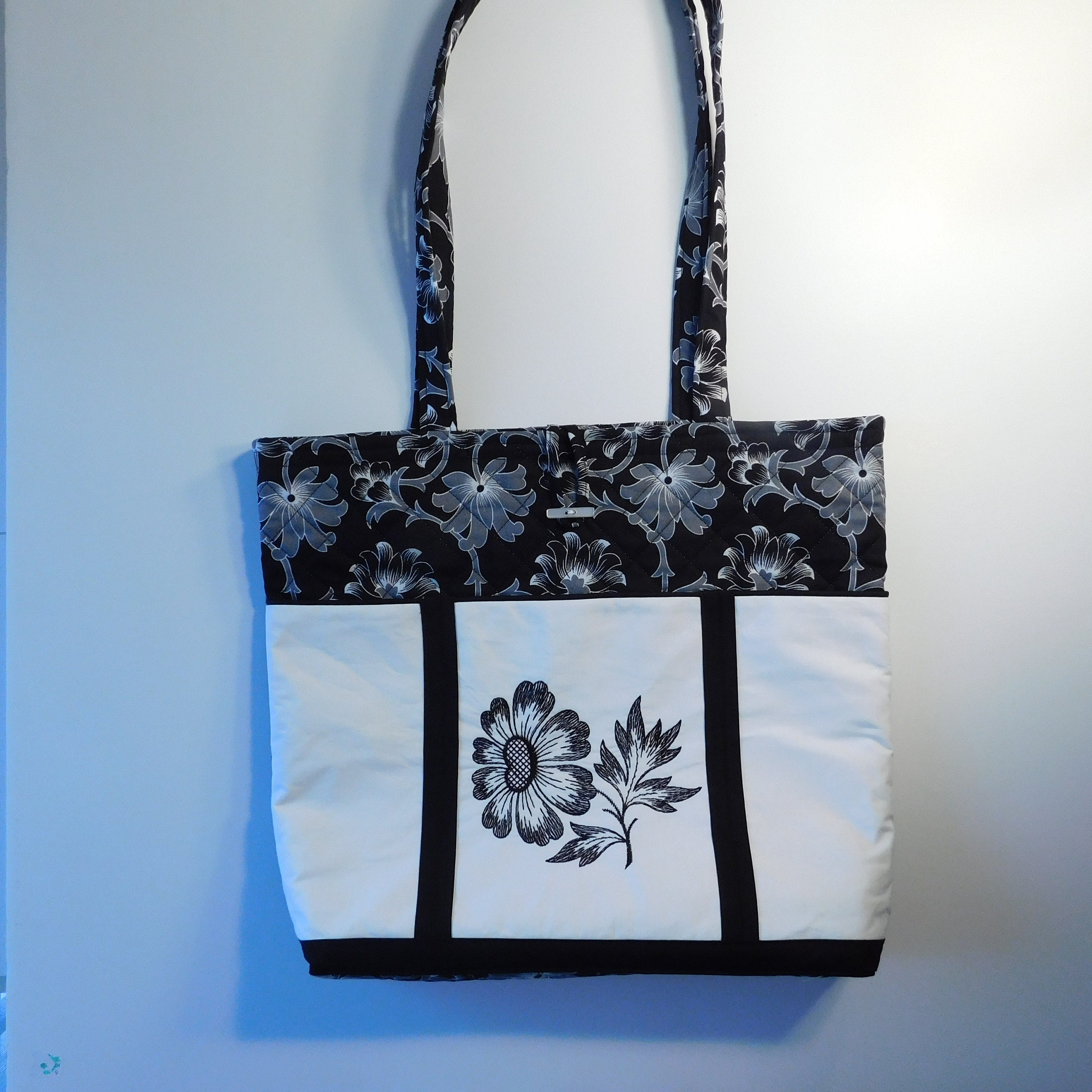 Black and White Quilted Tote Large Purse Laptop Shoulder Bag - Etsy