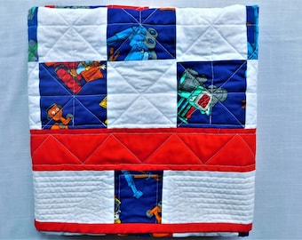 Bob der Baumeister Baby Quilt: Blau Rot Weiss Patchwork, 111x112cm