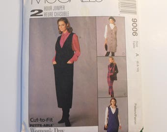 Vintage McCalls 9006 Classic Women's Fashion Sewing Pattern Two Hour Jumper in two lengths and shirt, Misses Size 6-8-10, Petite-Able