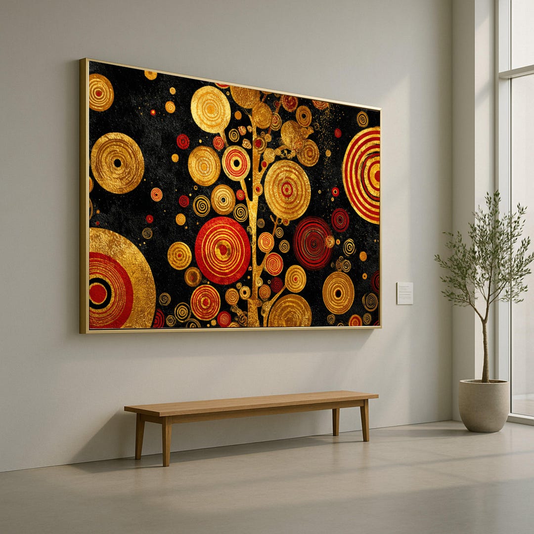 Abstract Gold Tree Canvas, Red and Gold Circles, Modern Wall Art Print ...