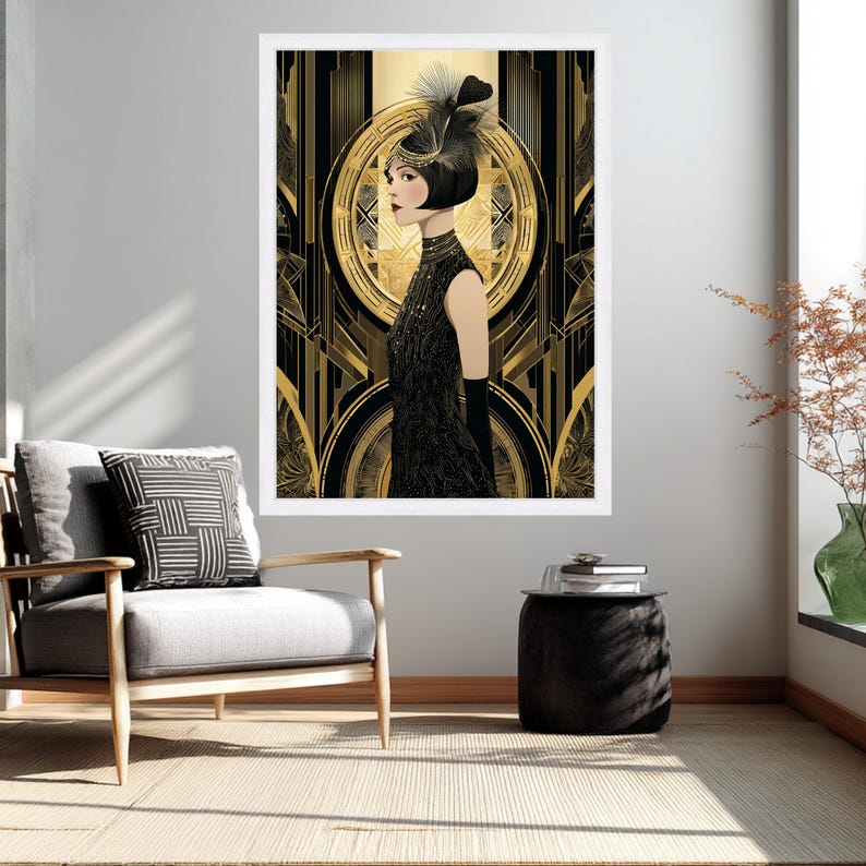 Elegant 1920s Flapper Girl, Art Deco Canvas, Vintage Glamour Print ...