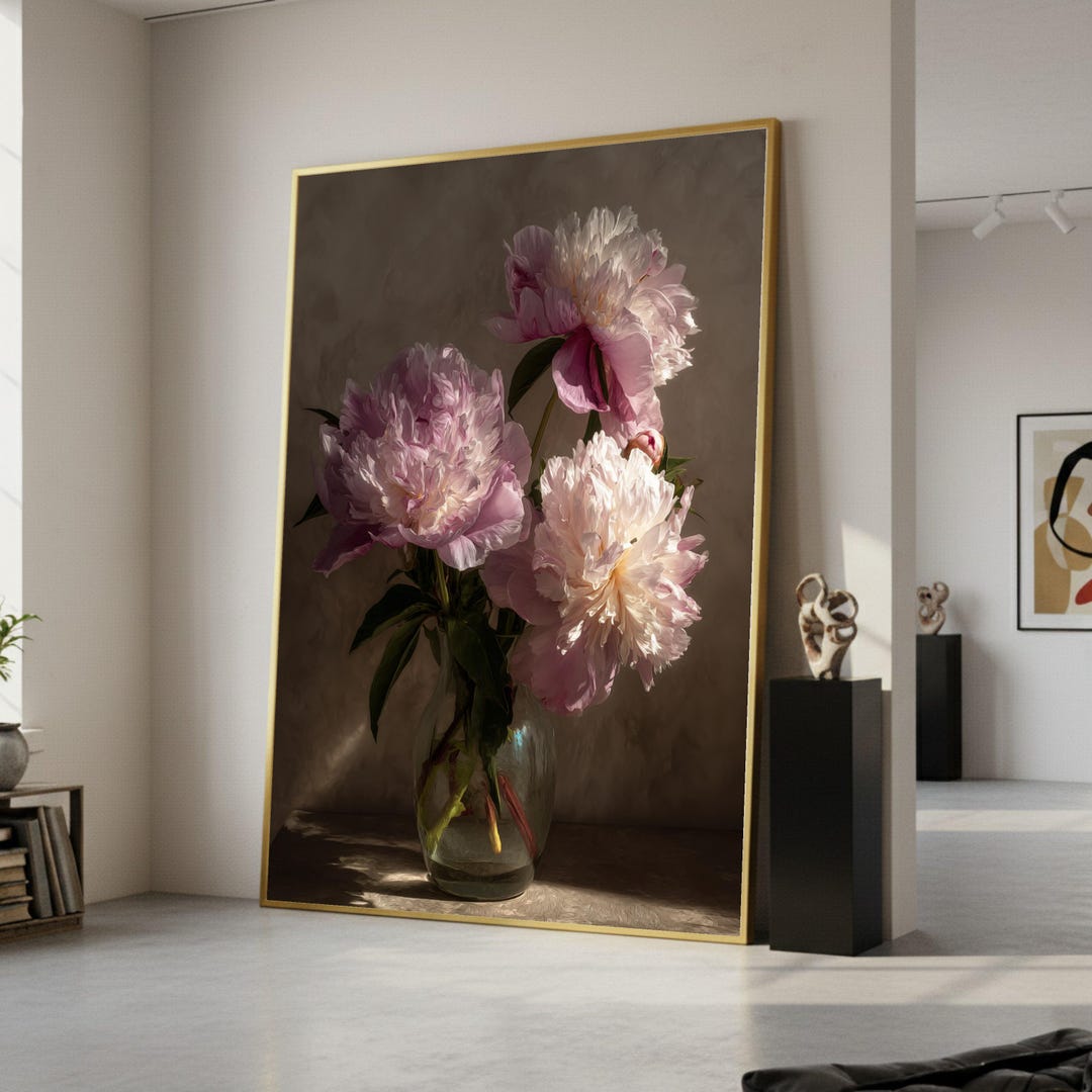 Soft Peony Bouquet Canvas, Floral Wall Art, Pink Flowers Print, Framed ...