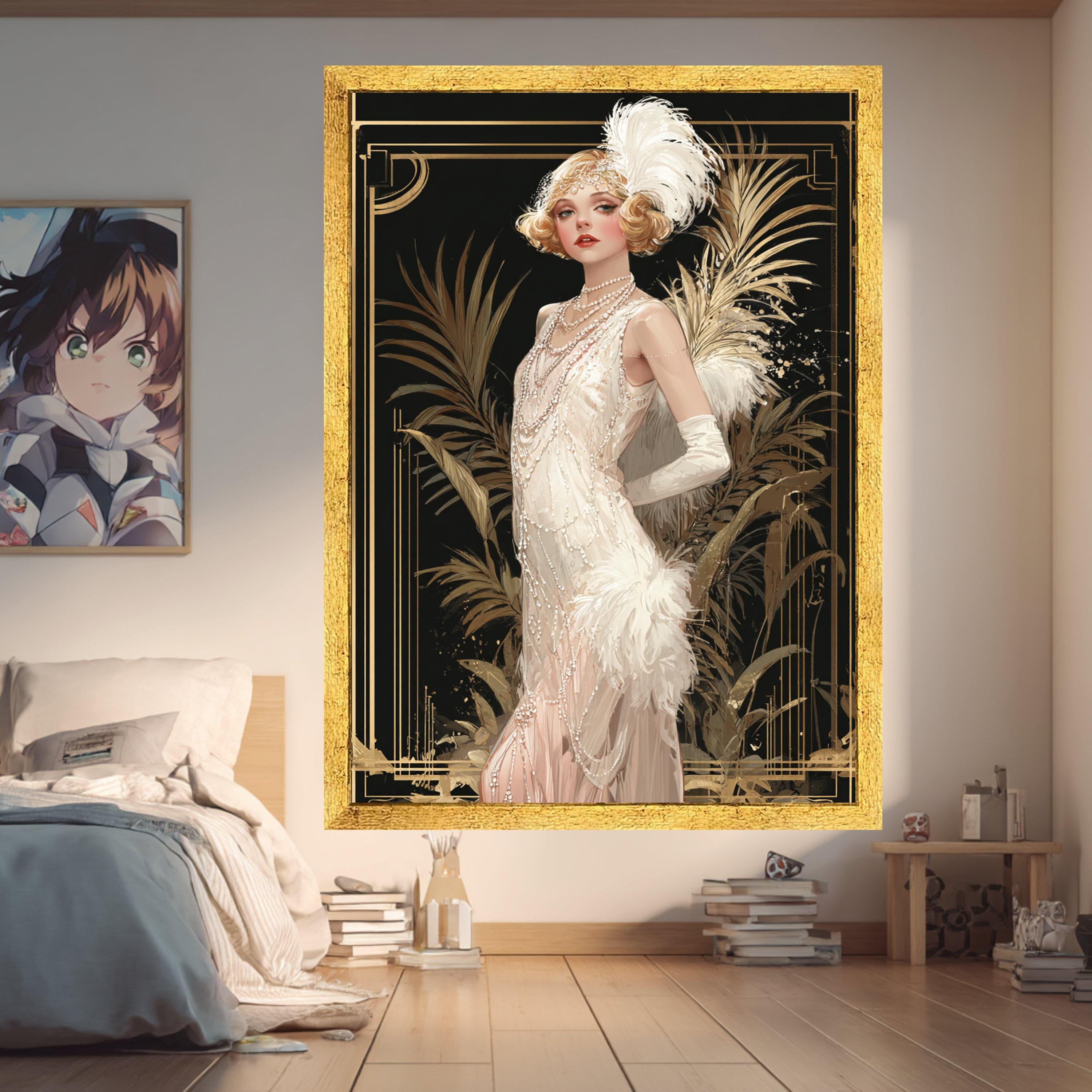 Elegant Flapper Girl Canvas, Art Deco Wall Art, Vintage Glamour Canvas ...