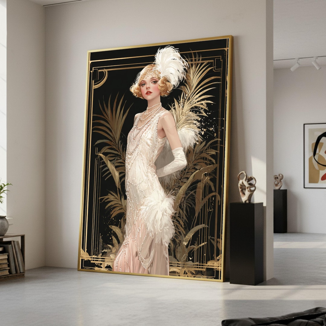 Elegant Flapper Girl Canvas, Art Deco Wall Art, Vintage Glamour Canvas ...