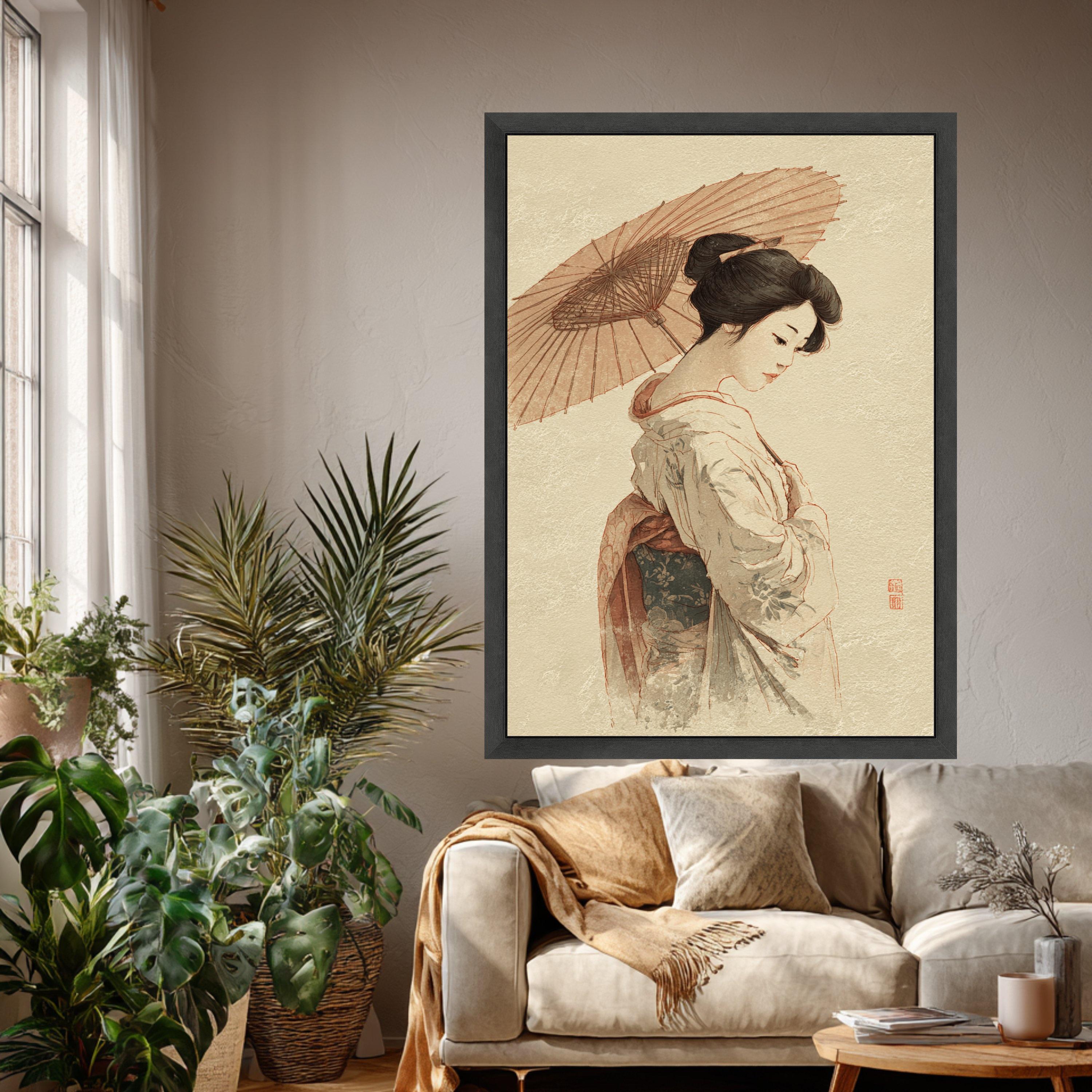 Elegant Japanese Woman With Umbrella Canvas, Traditional Geisha Art ...