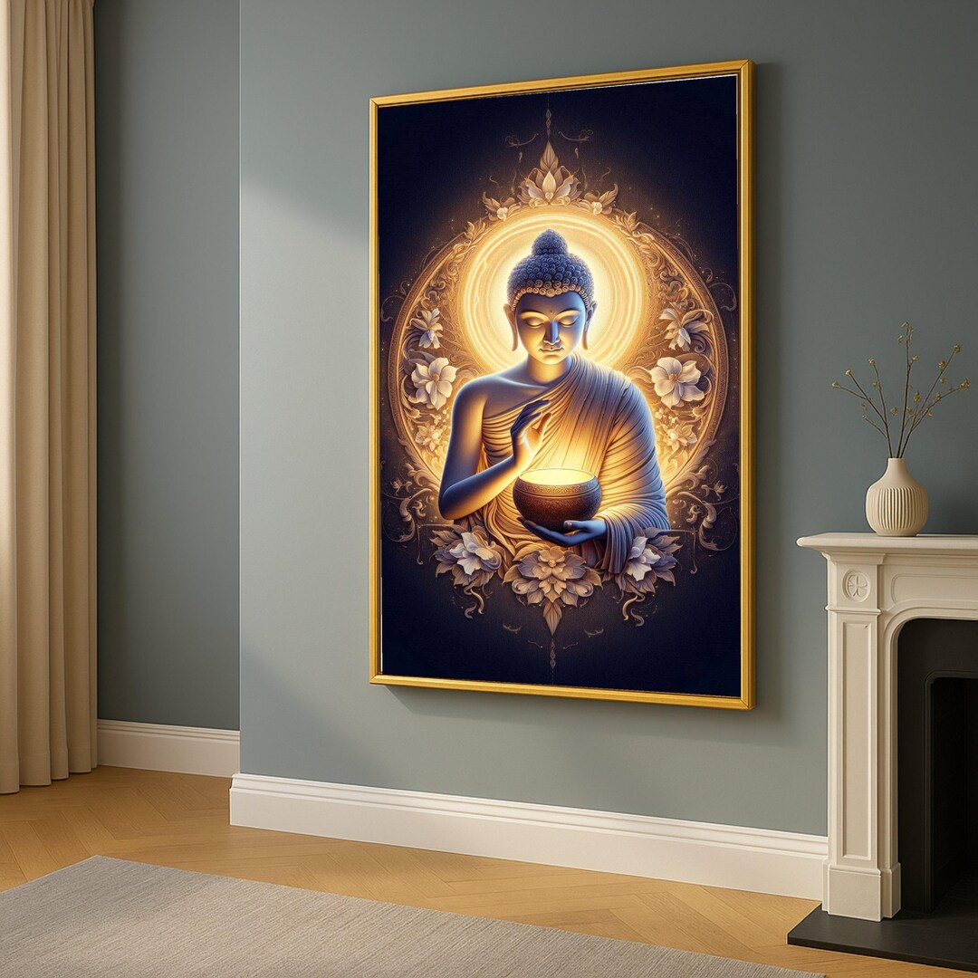 Illuminated Buddha Canvas Wall Art, Spiritual Meditation Decor, Golden ...
