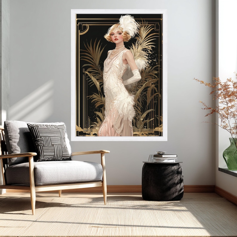 Elegant Flapper Girl Canvas, Art Deco Wall Art, Vintage Glamour Canvas ...