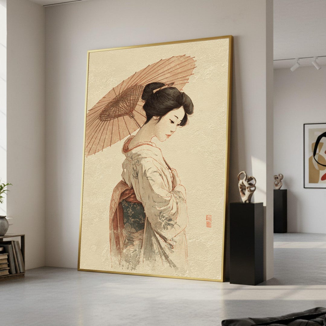 Elegant Japanese Woman With Umbrella Canvas, Traditional Geisha Art ...