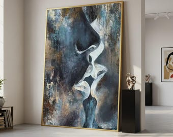 Passionate Couple Silhouette, Abstract Art Print, Romantic Canvas Wall, Home Decor Print