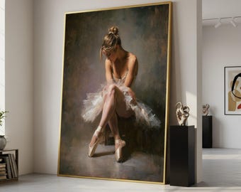 Graceful Ballerina Pose Canvas Art, Elegant Ballet Dancer Art, Soft Pastel Tones, Dance Wall Decor, Romantic Home Decoration