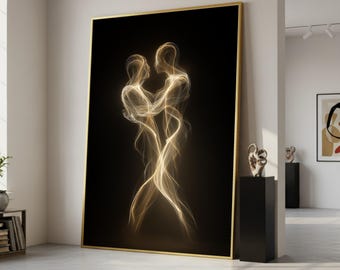 Passionate Couple Embrace, Abstract Light Art, Ethereal Lovers Print, Romantic Canvas Wall Art