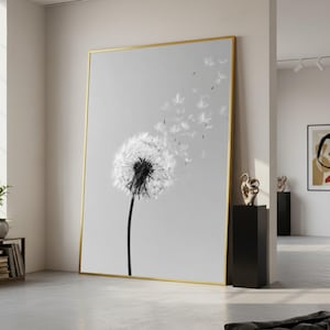 Minimalistisk canvas med maskrosfrön, skandinavisk väggkonst, bohemisk naturtryck, badrumsväggkonst, neutral botanisk canvas