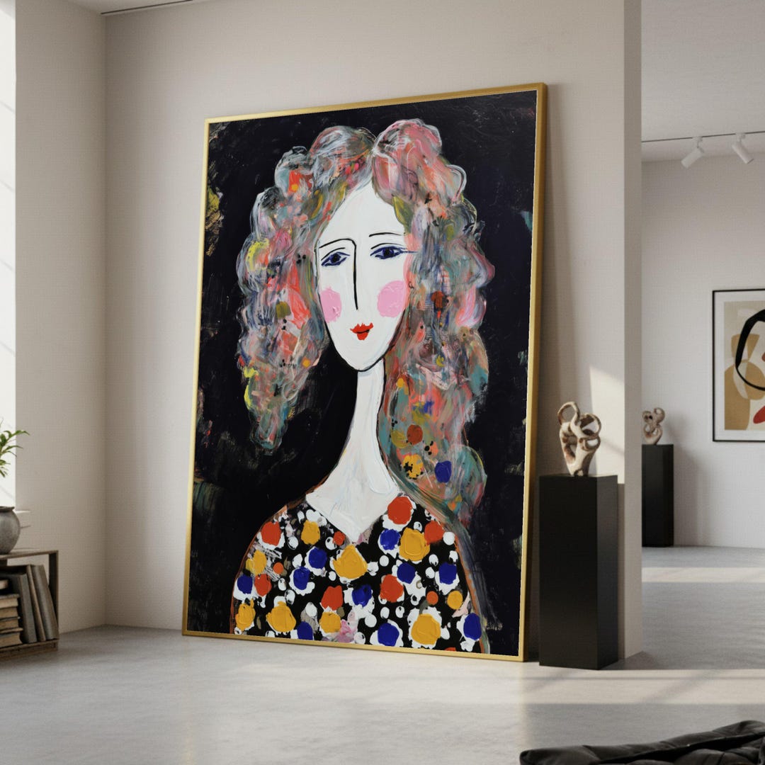 Abstract Woman Portrait Canvas, Colorful Hair, Modern Art Print, Framed ...