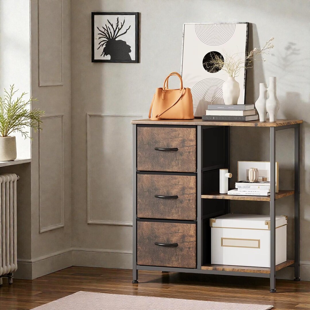 Side End Table Filing Cabinet With 3 Fabric Drawers & Open Shelf - Etsy