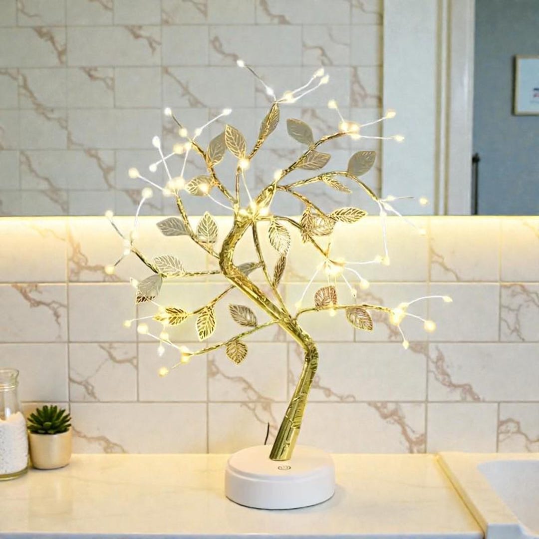 Golden LED Copper Wire Tree Lamp - Etsy
