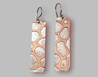 Copper and Silver Bubble pattern Earrings