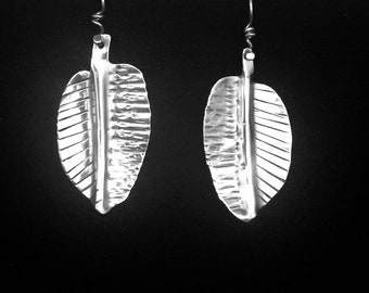 Sterling fold formed and textured leaf earrings