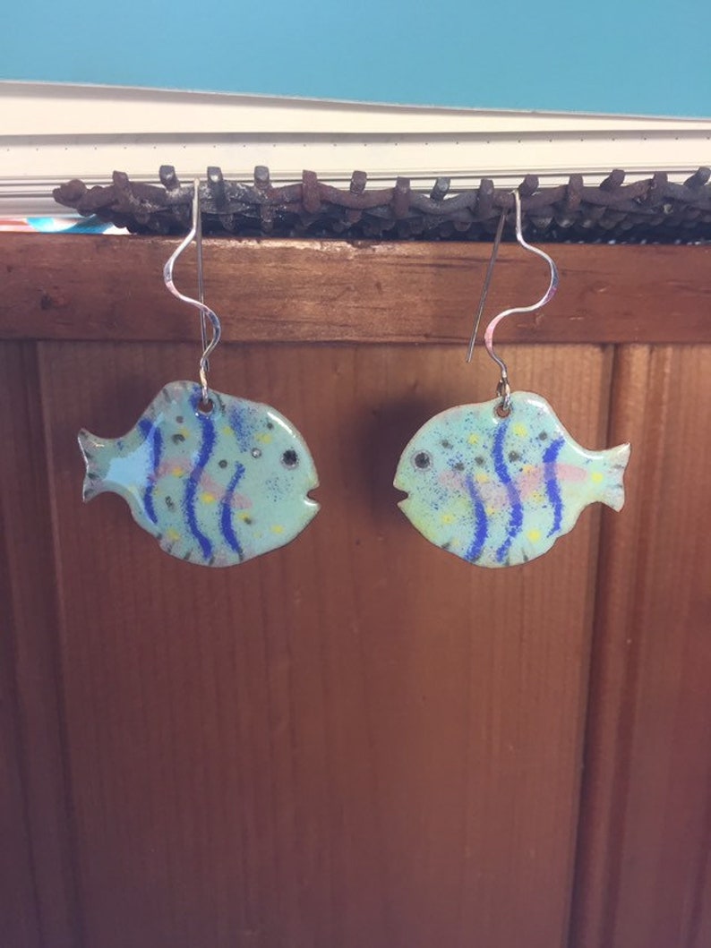 Fish earrings enameled image 2