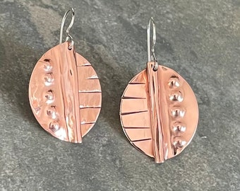 Copper Folded and Chased Earrings