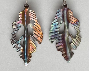 Flame Painted Copper Leaf Earrings