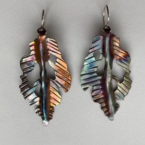 Flame Painted Copper Leaf Earrings image 2
