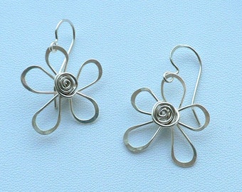 Whimsical flower earrings in silver