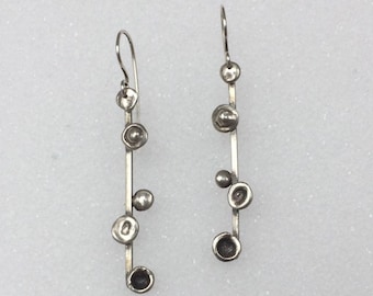 Sterling Silver Dangle Earrings with Square Wire and Water Cast Buttons