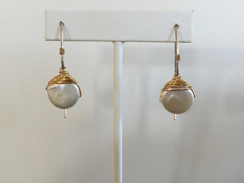 Sterling earrings with fresh water pearls image 1