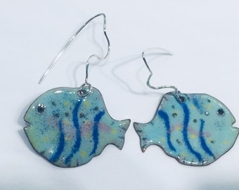 Fish earrings enameled