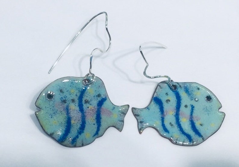 Fish earrings enameled image 1