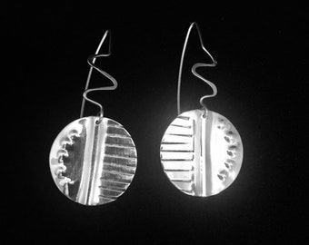 Abstract circle earrings in Sterling fold formed