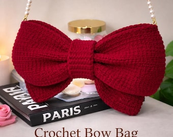 Crochet Bow Bag Pattern, Pearl Handle Shoulder Bag, Coquette Style PDF (Digital Download)