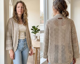 Lace Crochet Cardigan Pattern, Boho Beach Cover Up, Beginner Friendly PDF Tutorial