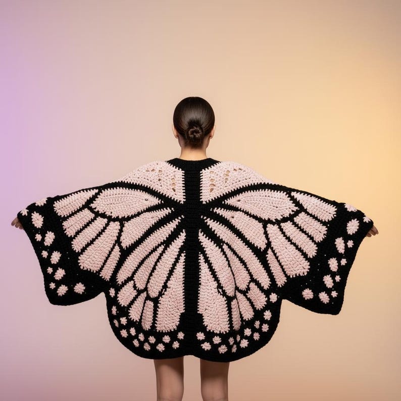 Monarch Butterfly Cardigan Crochet Pattern PDF, Granny Square Butterfly Wings Sweater, Oversized Crochet Wearable Art