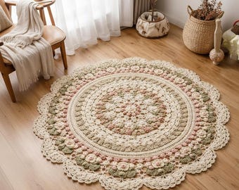 Crochet Floral Mandala Rug Pattern, Large Round Floor Mat, Cottagecore Daisy Home Decor (PDF)