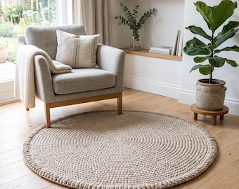 Chunky T-Shirt Yarn Crochet Rug Pattern, Nordic Round Floor, Scandinavian Home Decor (PDF Download)