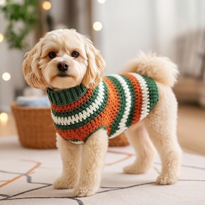 Patrón de suéter de ganchillo a rayas para perro, ropa para cachorros principiantes (PDF, descarga digital)