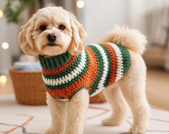 Striped Crochet Dog Sweater Pattern, Beginner Puppy Clothes PDF (Digital Download)
