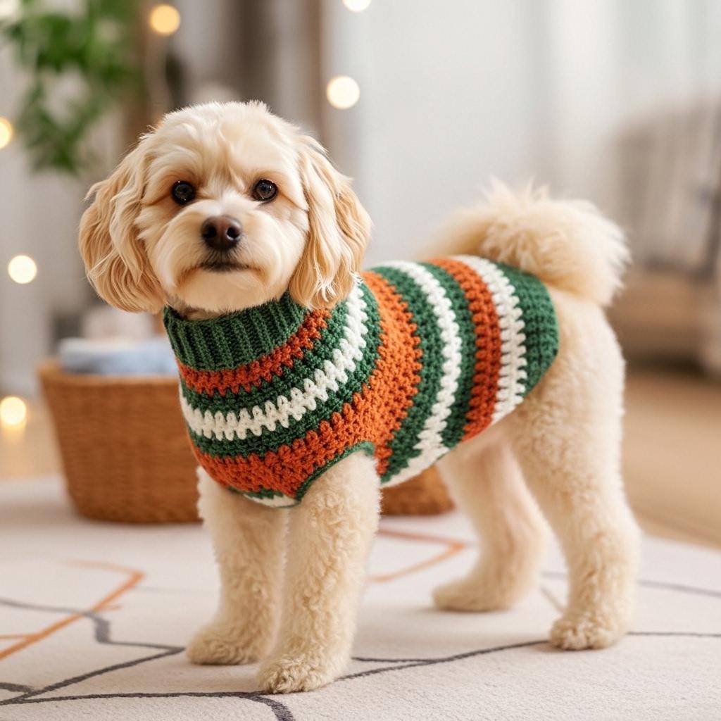40 Dog Crochet Patterns for Amigurumi, Wearables, and Giftable Makes 33 Striped Crochet Dog Sweater
