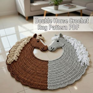 ダブルホースかぎ針編みラグパターン、子供部屋用フロアマット、初心者向け動物ラグ（PDFダウンロード）