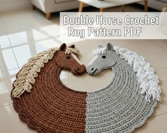 Patrón de alfombra de caballo a crochet, tapete de animales para habitación infantil, decoración estilo granja (descarga en PDF)