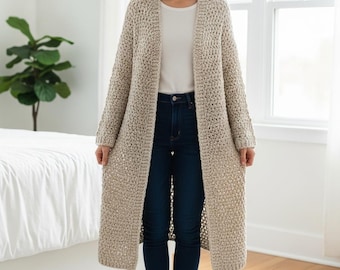 Textured Open Front Cardigan Crochet Pattern for Women | Cozy Long Cardigan PDF