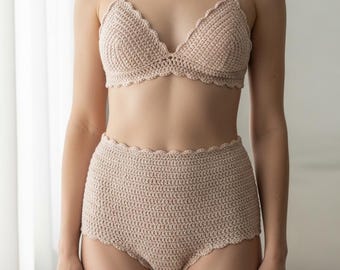 Vintage Shell Scallop Lingerie Set | Classic Bralette & High-Waist Panty | Crochet Pattern PDF | Digital Download