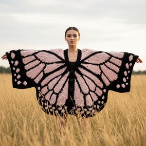 Monarch Butterfly Cardigan Crochet Pattern PDF, Granny Square Butterfly Wings Sweater, Oversized Crochet Wearable Art