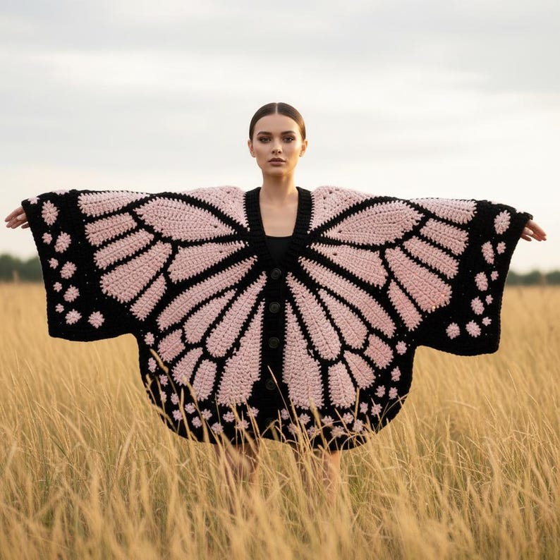 Monarch Butterfly Cardigan Crochet Pattern PDF, Granny Square Butterfly Wings Sweater, Oversized Crochet Wearable Art