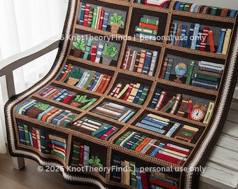 Bookshelf Crochet Blanket Pattern | Mosaic Crochet Design Library Throw | Cozy Home Decor Handmade Gift for Bookworms | Crochet Afghan PDF